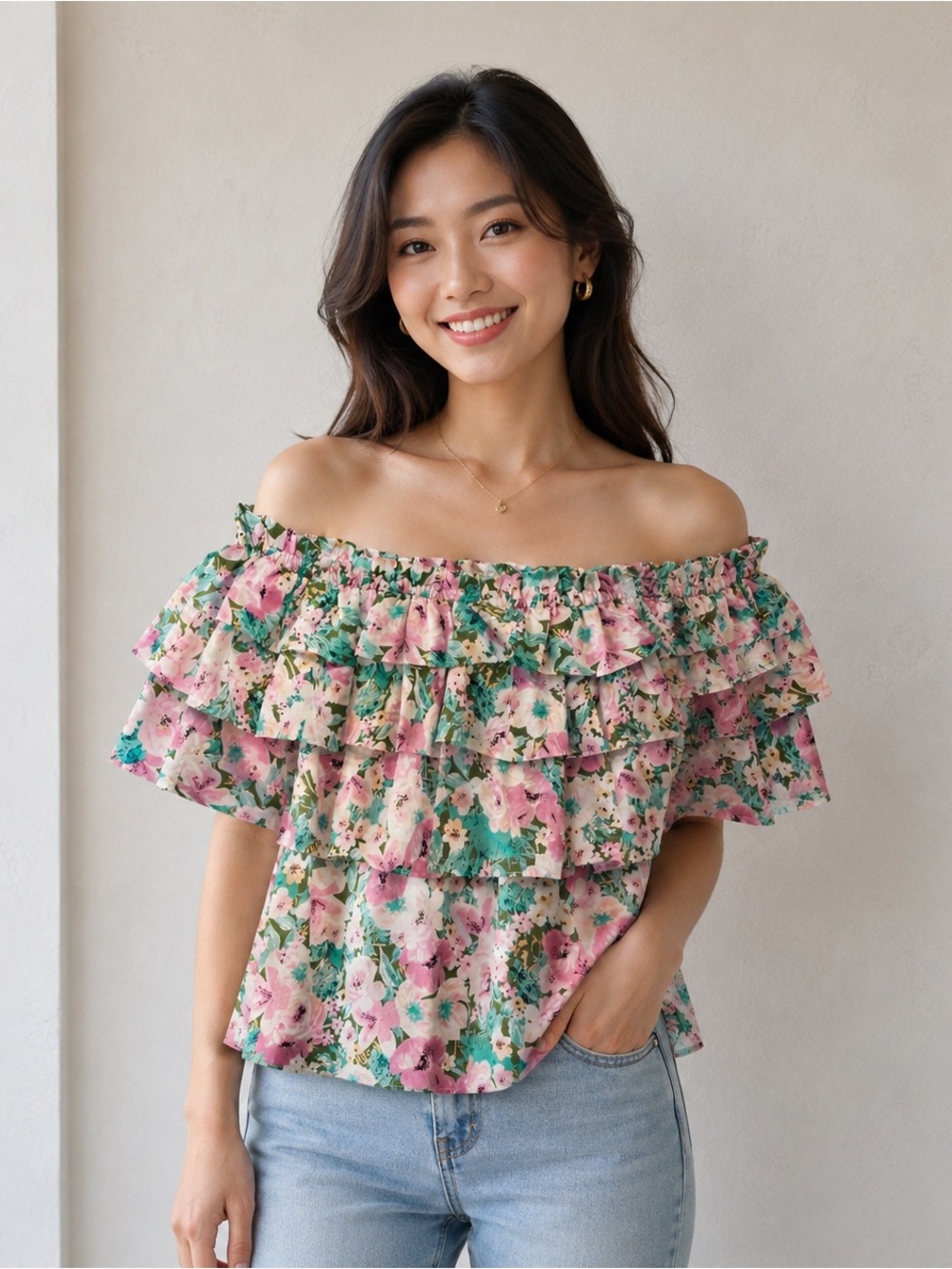 🌸 Entro Floral Off-the-Shoulder Ruffle Top 🌸